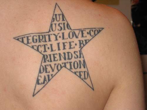 肩部五角星英文字母纹身图案
