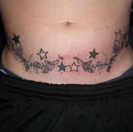 腹部植物星星纹身图案