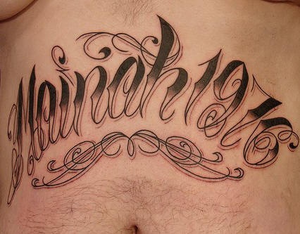 腹部英文字母花体纹身图案
