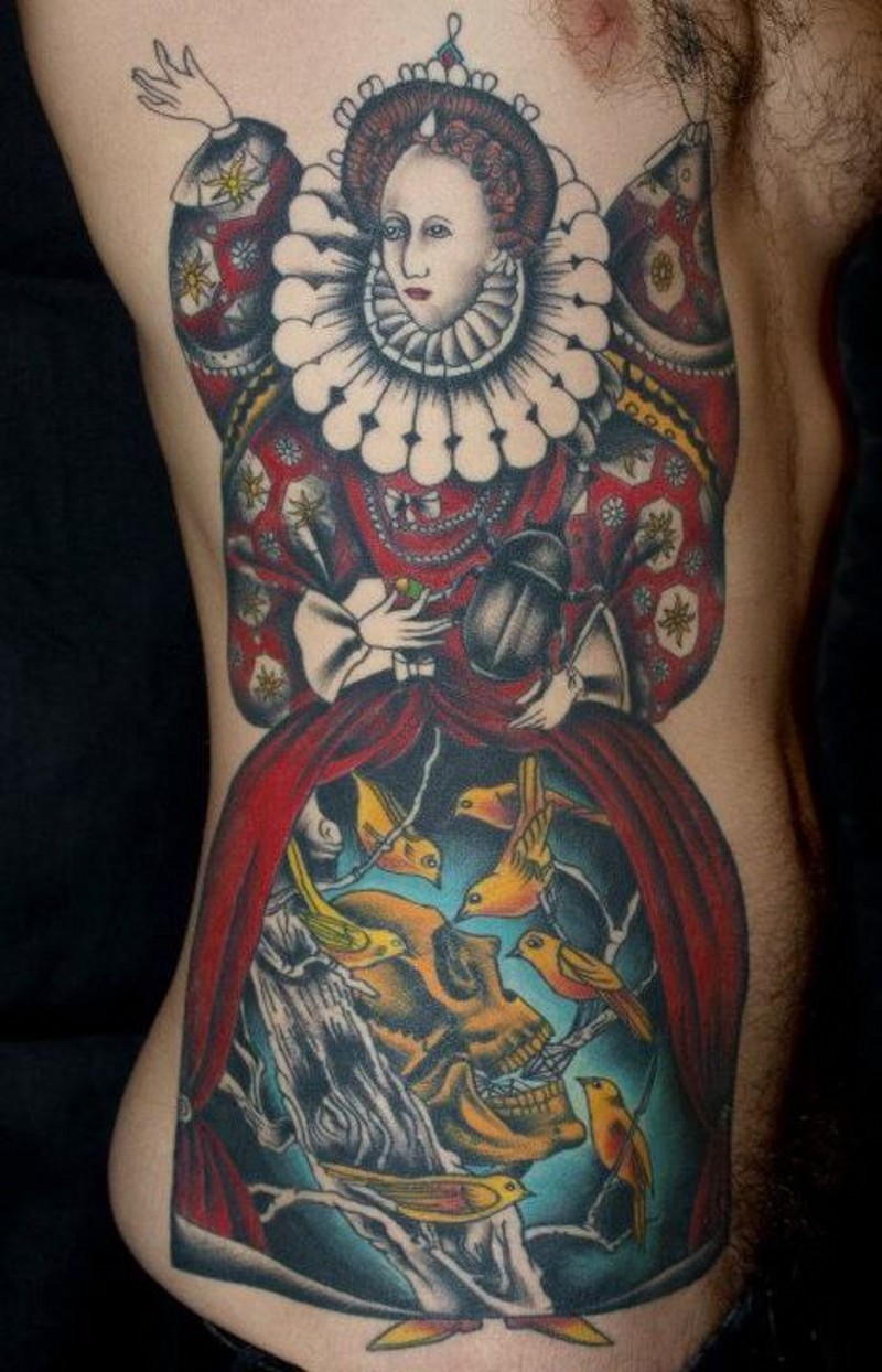 腰部彩色神秘风格斑斓的女人纹身图案