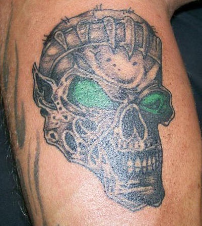 腿部彩色僵尸骷髅纹身图案
