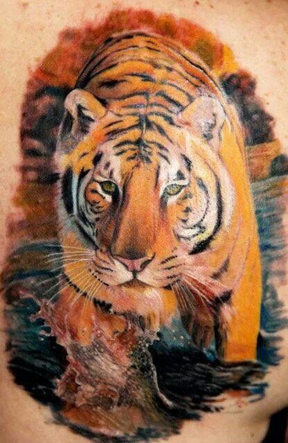 水彩老虎写实纹身图案