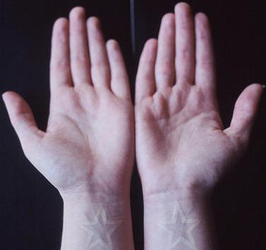 手腕白色五角星纹身图案