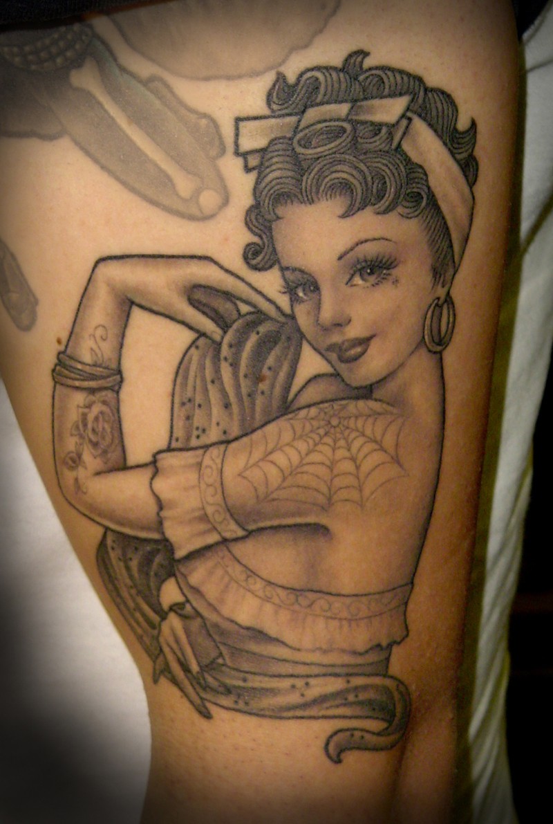 手臂可爱的黑灰色的封面女郎纹身图案