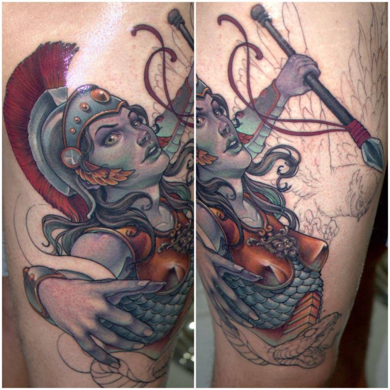 腿部古代女战士纹身图片