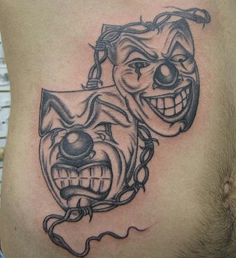 腹部黑白小丑面具纹身图案