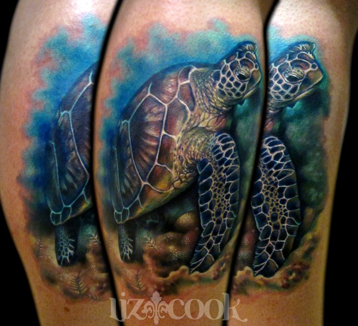 彩色海龟写实纹身图案