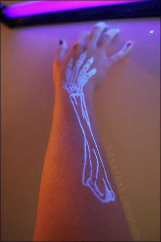 炫酷的手臂骨骼荧光纹身图案