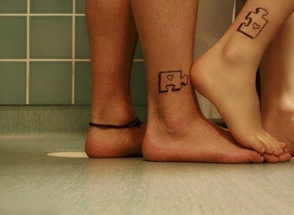 情侣脚踝拼图图腾个性纹身图案