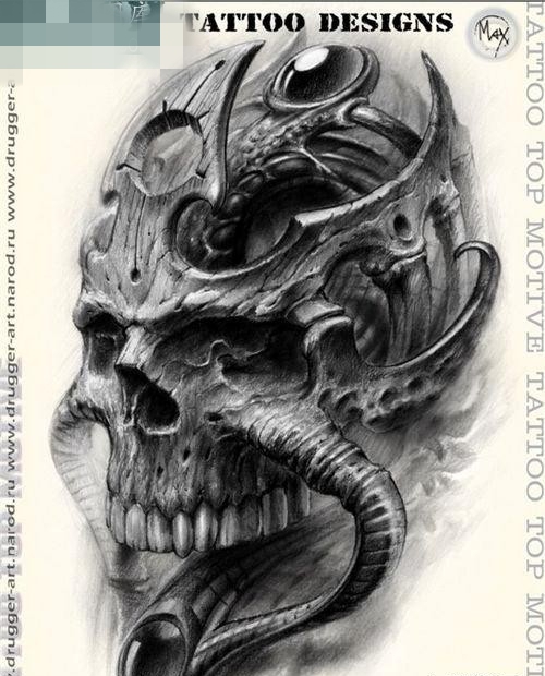 超酷的一张欧美写实骷髅纹身图案