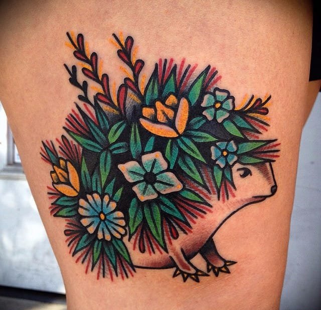 14款风格各异的彩色纹身动物小刺猬纹身图案