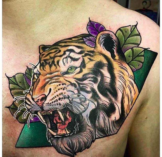 彩色的凶猛的老虎头纹身动物图案纹身