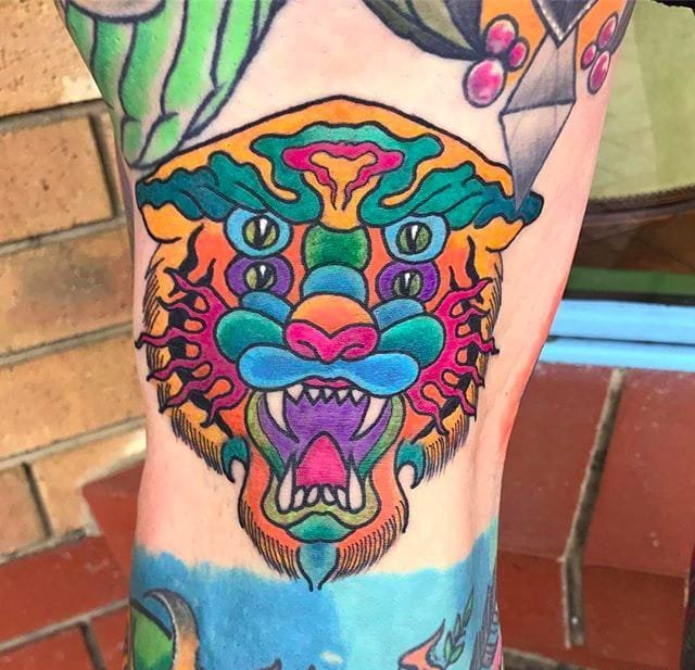 彩色的凶猛的老虎头纹身动物图案纹身