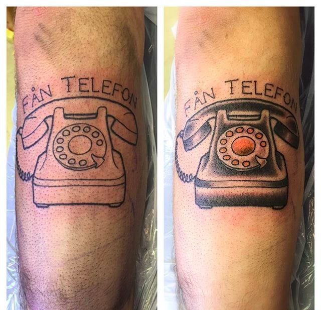 怀旧风格老式电话机的古老纹身图案