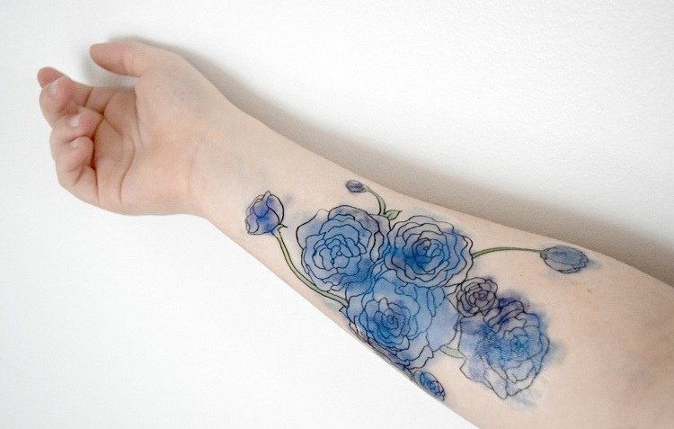 手臂纹身水彩女神纹身小清新植物纹身小花朵纹身图案