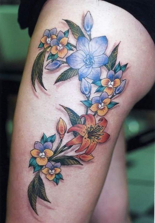 彩色植物颜料纹身女性喜欢的一组漂亮的花卉纹身图案