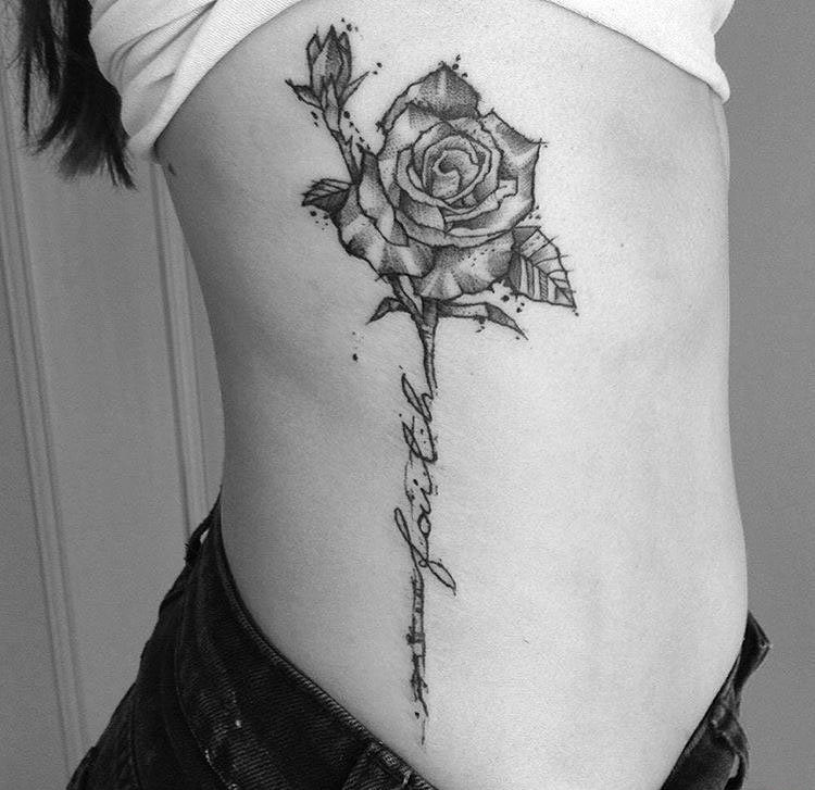 黑色简单个性线条纹身点刺纹身玫瑰花图案大全