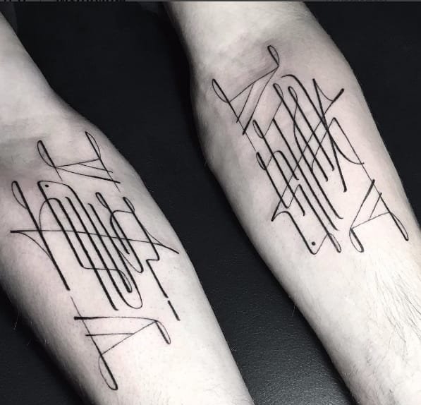 创意对称纹身图案线条纹身简洁英文字母纹身图案