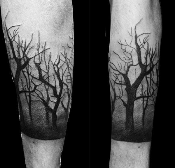 个性黑白树纹身图案