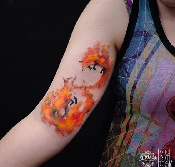 26款彩色狐狸纹身简单线条纹身水彩小动物纹身图案