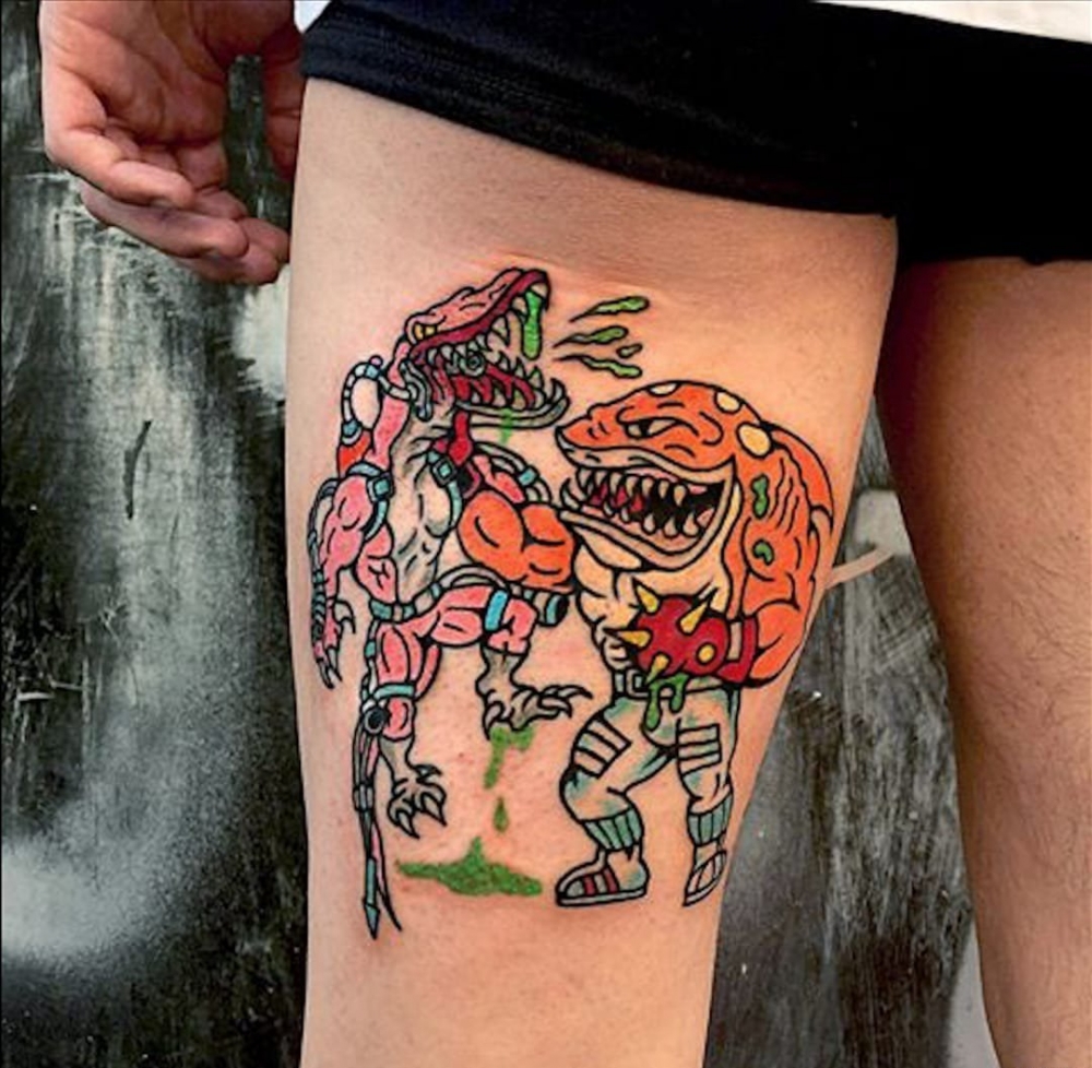 彩色的搞笑卡通纹身鲨鱼纹身小动物纹身图案