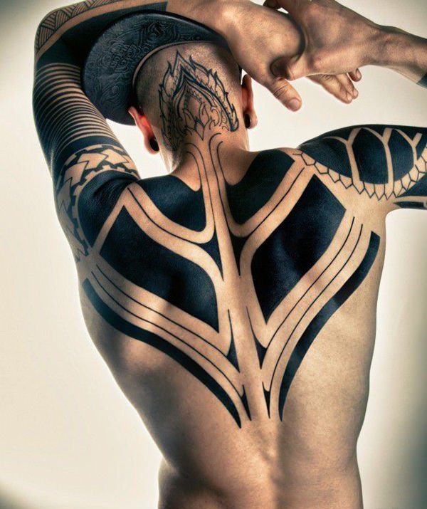 男生黑白部落图腾纹身点刺技巧简单个性线条纹身图案