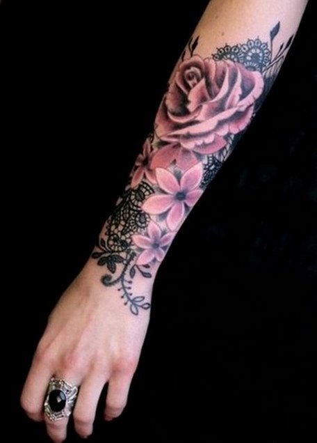 女生手臂上纹身点刺技巧植物纹身素材花朵纹身图案