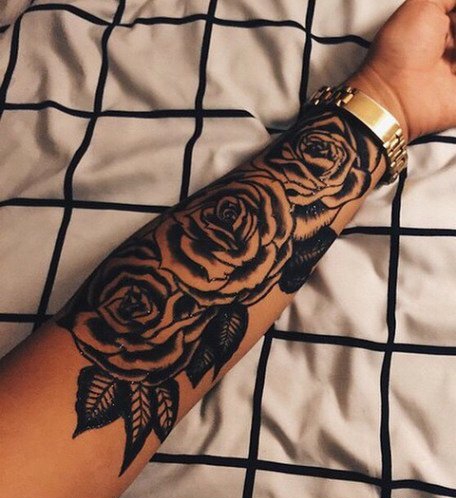 女生手臂上纹身点刺技巧植物纹身素材花朵纹身图案