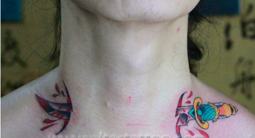 颈部个性仿真疤痕纹身图片
