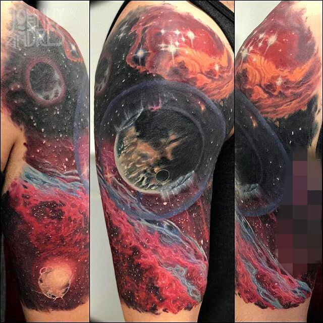 手臂上半袖彩绘技巧原宿星空小星球纹身图片