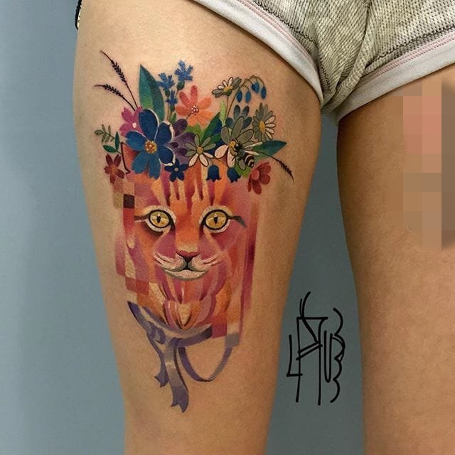 一款有个性的几何元素纹身像素故障纹身图案