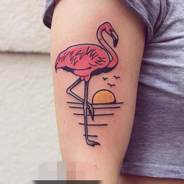 一组简单个性线条纹身火烈鸟纹身小动物纹身图案大全
