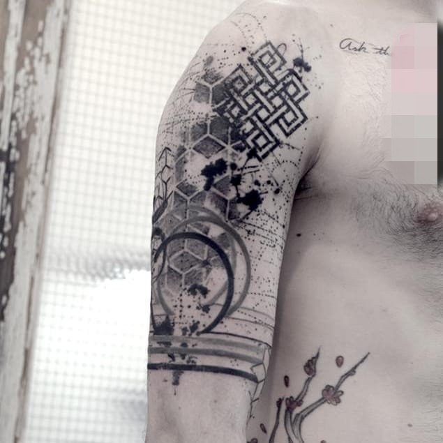 12款黑白灰风格几何元素点刺技巧简约线条纹身图案