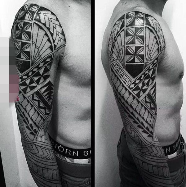 15款黑白灰风格几何元素简约线条满臂花臂纹身图案大全