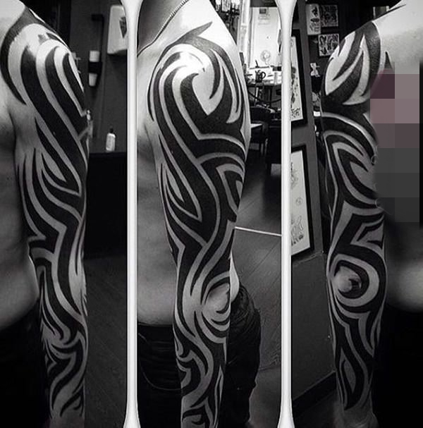 15款黑白灰风格几何元素简约线条满臂花臂纹身图案大全