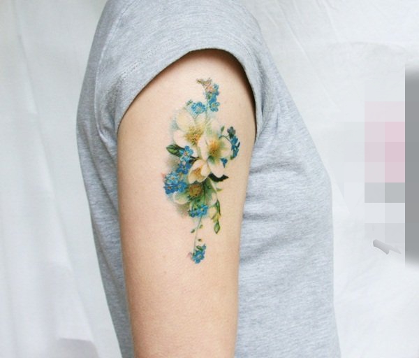 女生水彩小清新植物花纹身图案