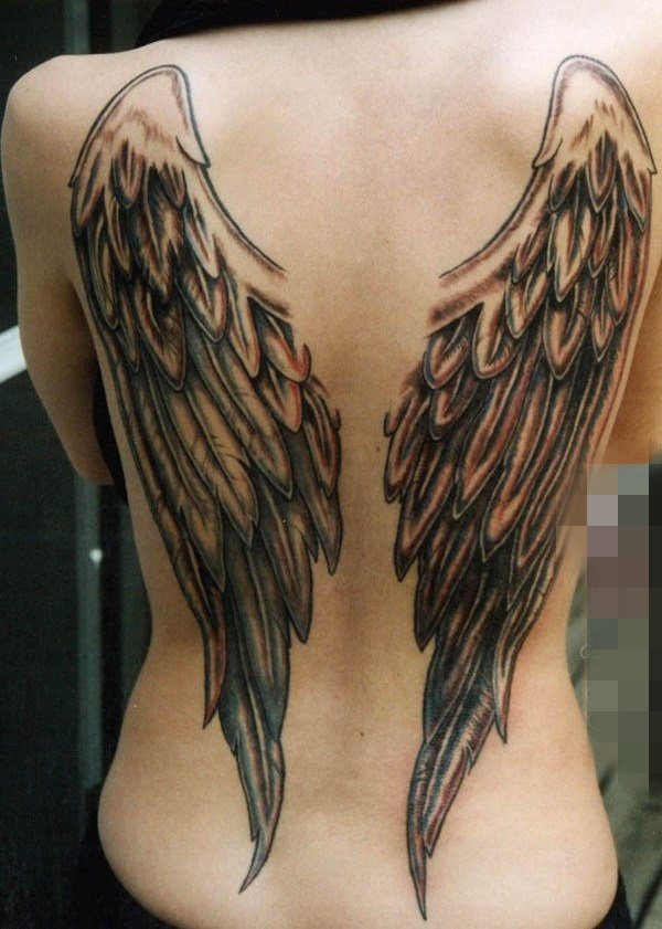 圣洁的抽象线条天使翅膀纹身图案