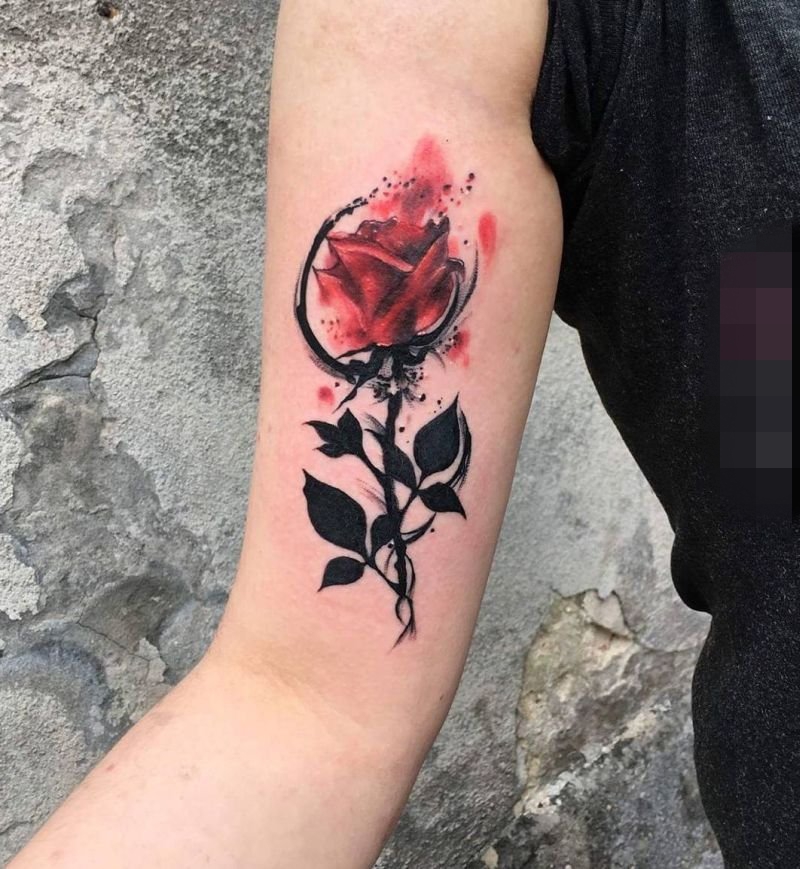 女生唯美植物彩绘技巧玫瑰花纹身图案