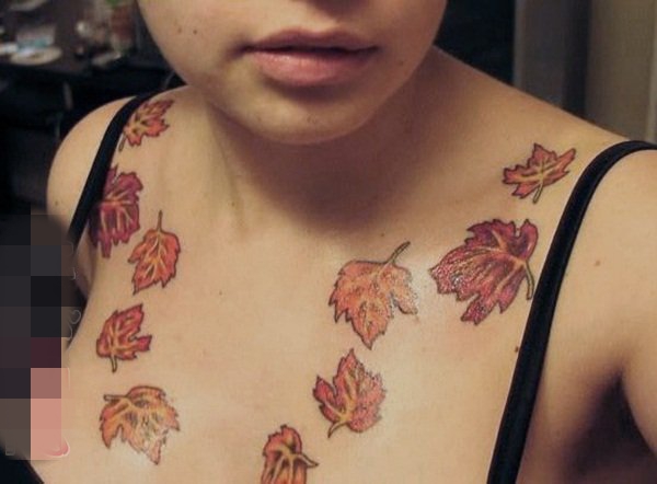 象征着秋天到来的植物素材叶子纹身图案