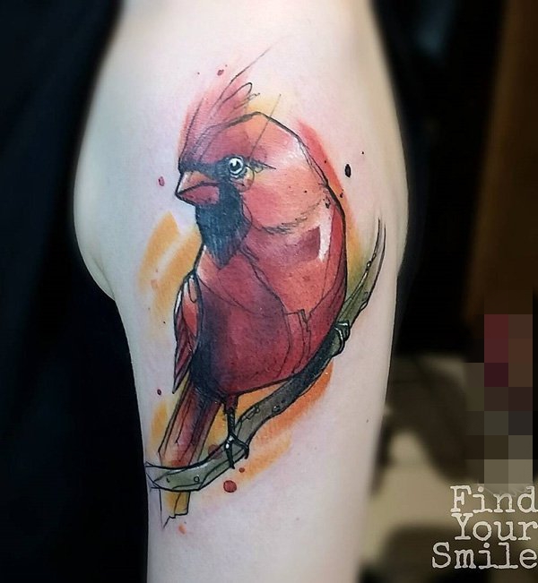 女生手臂上彩绘水彩小鸟纹身图片