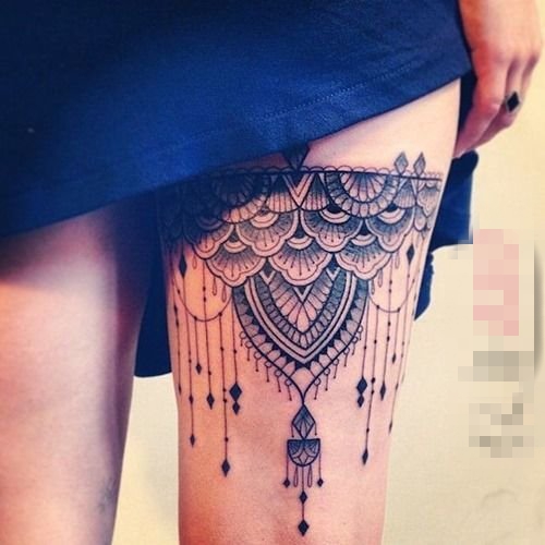女生大腿上创意个性文艺小清新唯美纹身图案