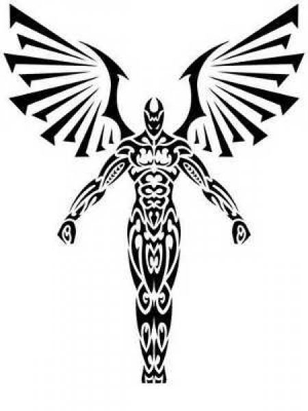 霸气的黑色翅膀男性身体几何纹身图腾设计图手稿素材