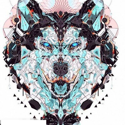 彩绘水彩创意花纹个性设计狼头纹身手稿