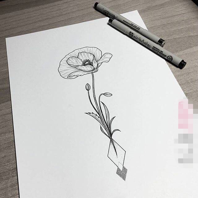 简洁的黑色植物素材抽象线条花朵纹身手稿