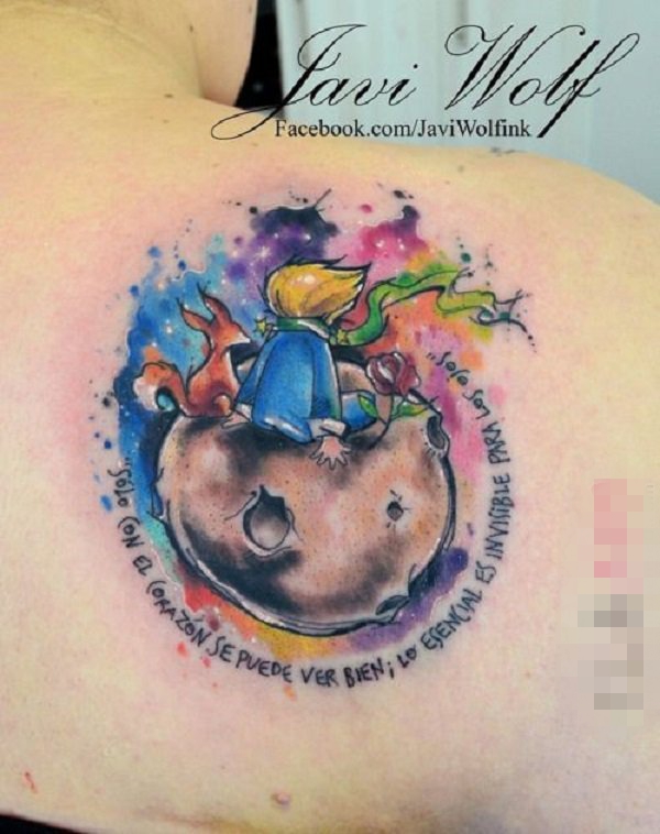 女生肩部彩绘星球英文素材和小王子纹身图片