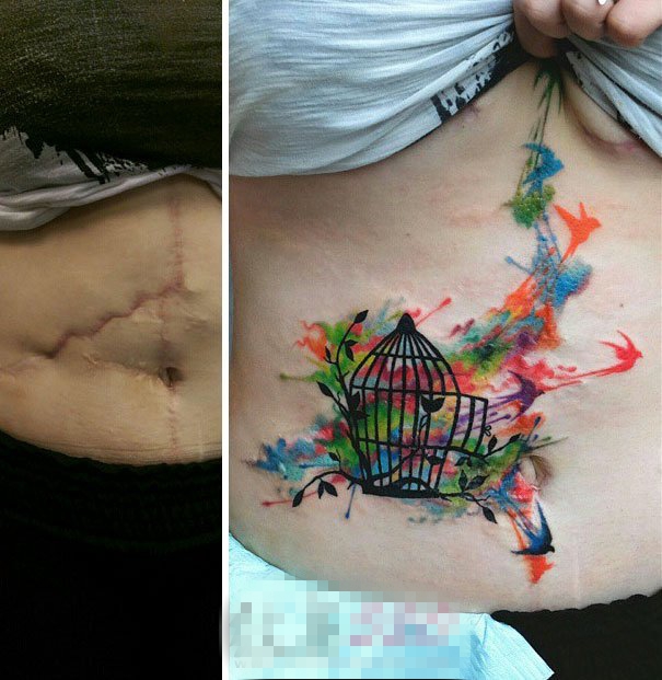 让人感动的伤疤覆盖创意个性唯美纹身图案