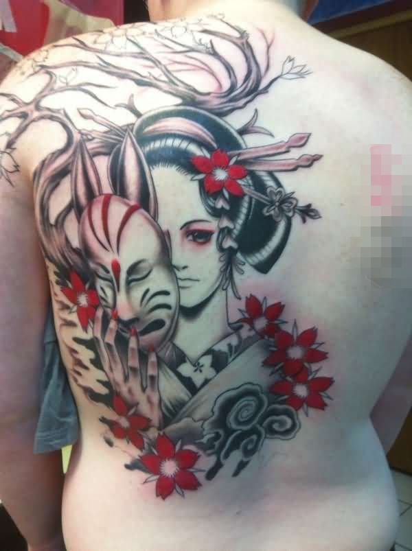 日本文化经典唯美艺妓创意个性纹身图案