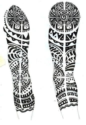 个性的腿部黑色几何线条创意部落纹身手稿