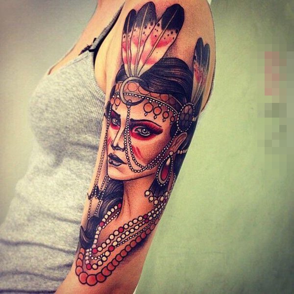 多款创意个性的印第安元素唯美人像纹身图案