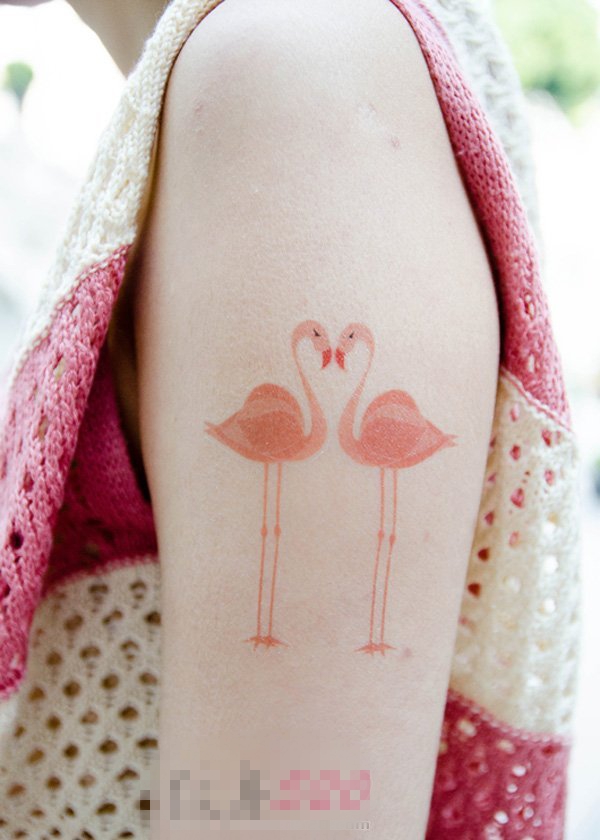 女生手臂上彩绘水彩素描创意千顶鹤纹身图片